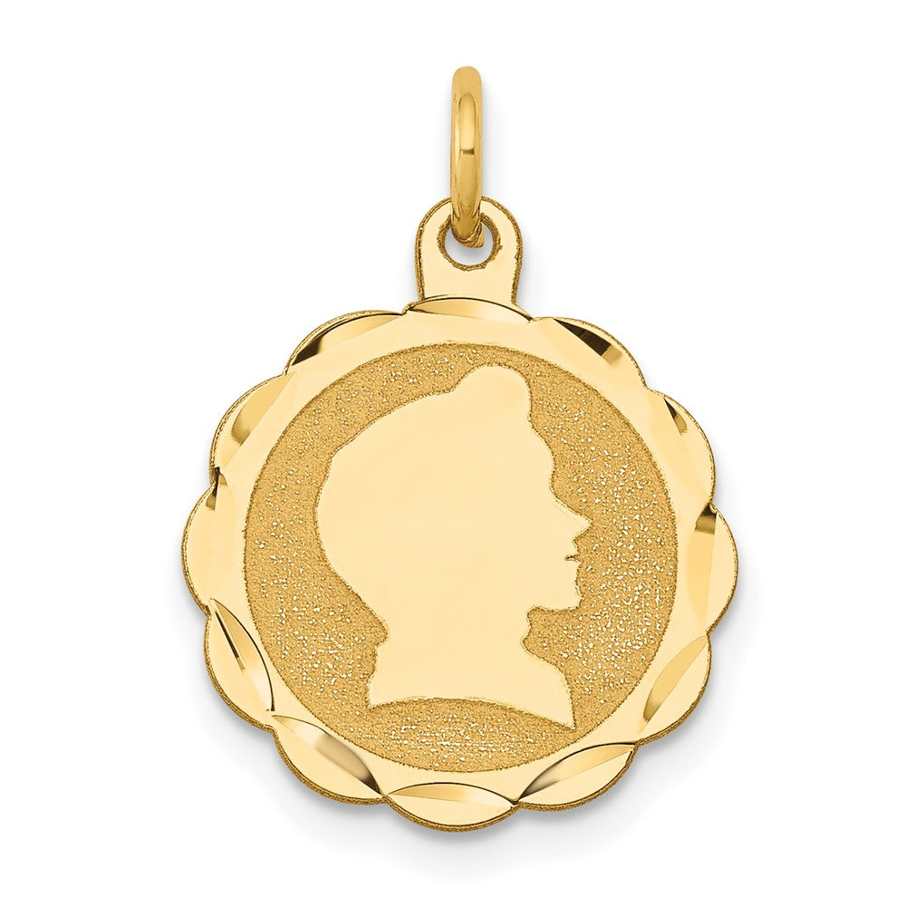 14k Boy Head on .009 Gauge Engravable Scalloped Disc Charm