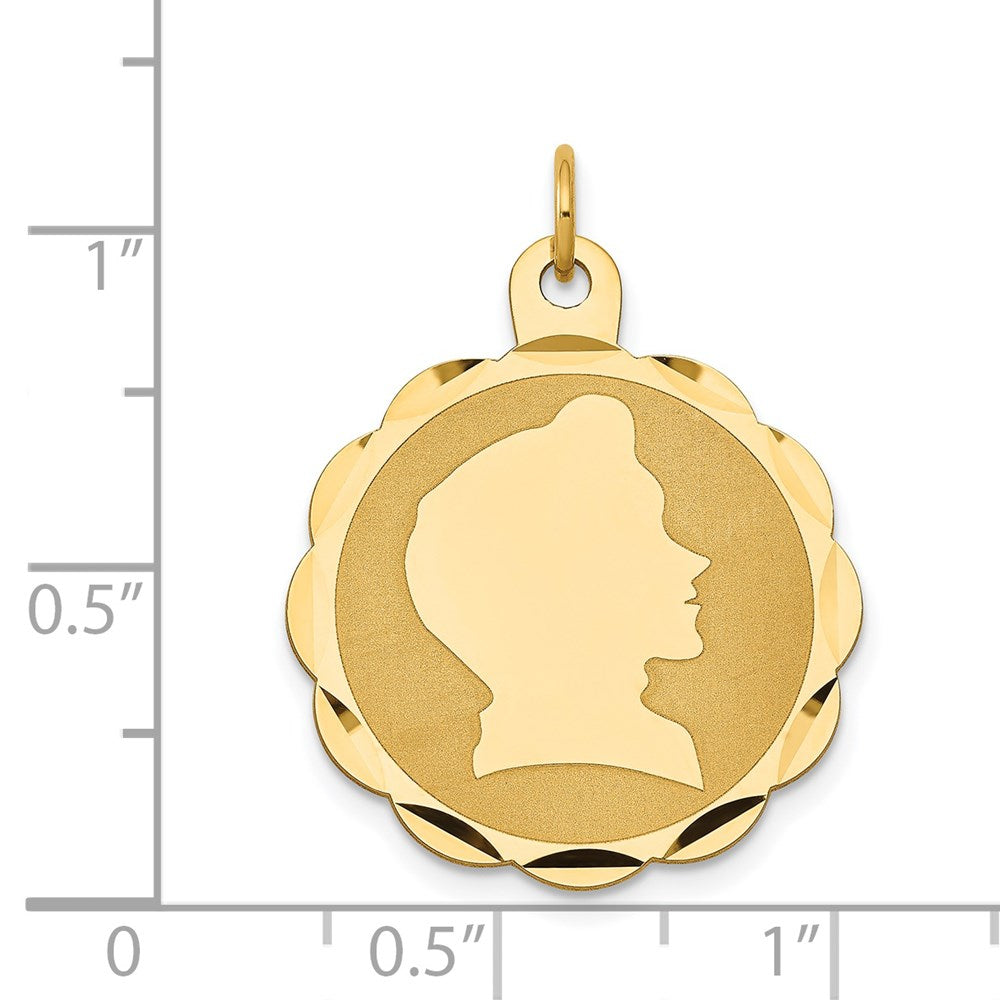 14k Boy Head on .011 Gauge Engravable Scalloped Disc Charm