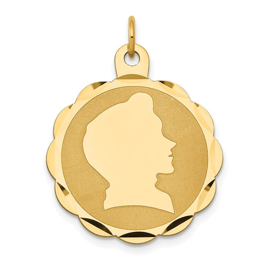 14k Boy Head on .018 Gauge Engravable Scalloped Disc Charm