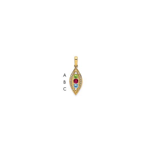 14K Family Jewelry Synthetic Stone & Diamond Set Pendant