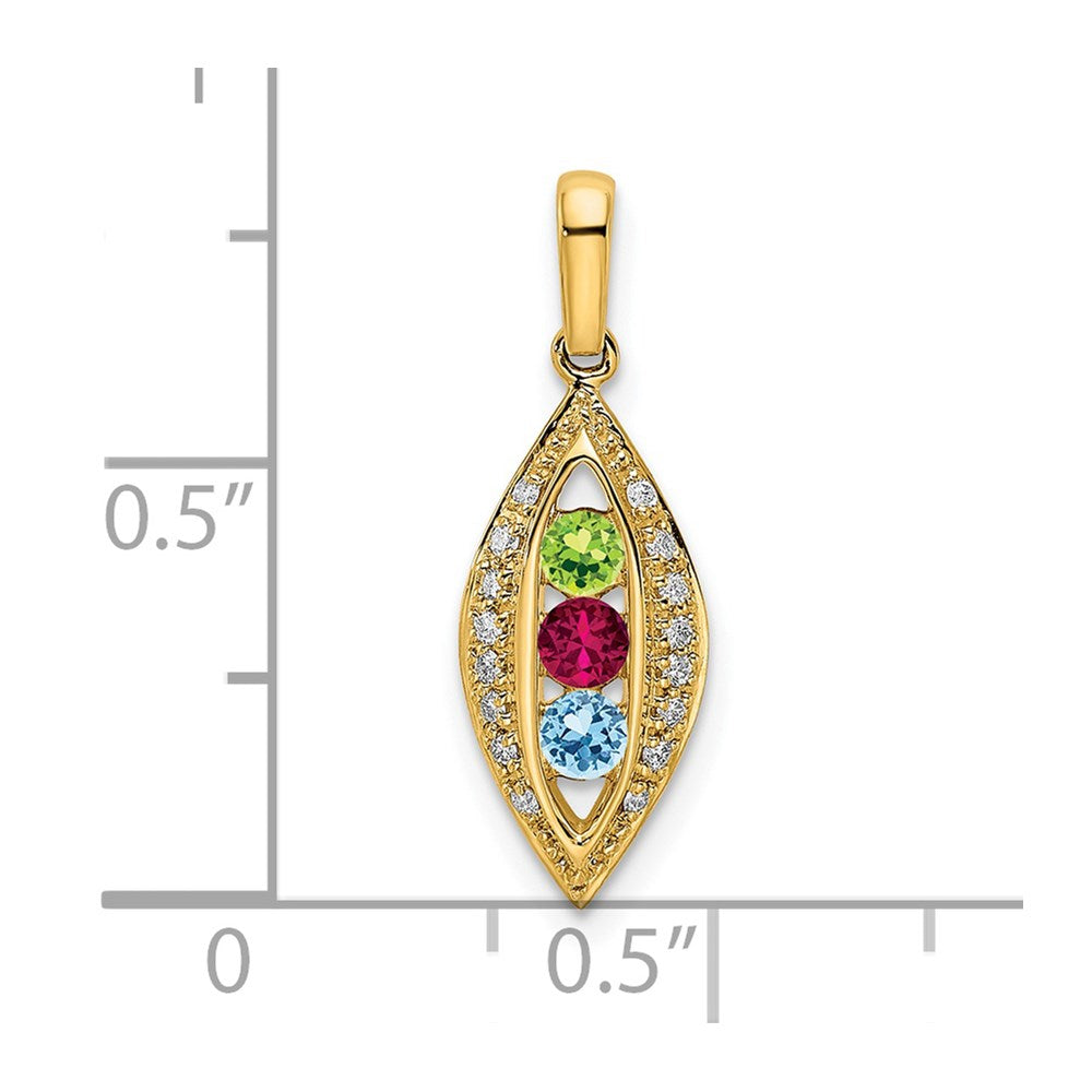 14K Family Jewelry Genuine Stone & Diamond Set Pendant