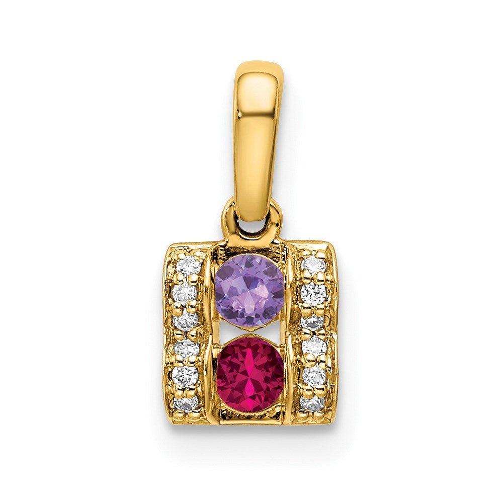 14K Family Jewelry Synthetic Stone & Diamond Set Pendant