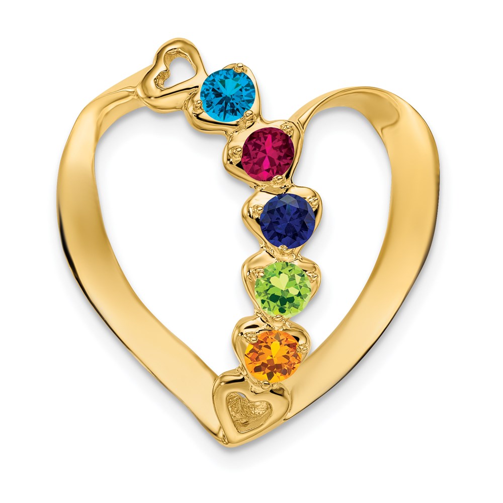 14k Synthetic Diamond Family Heart Slide