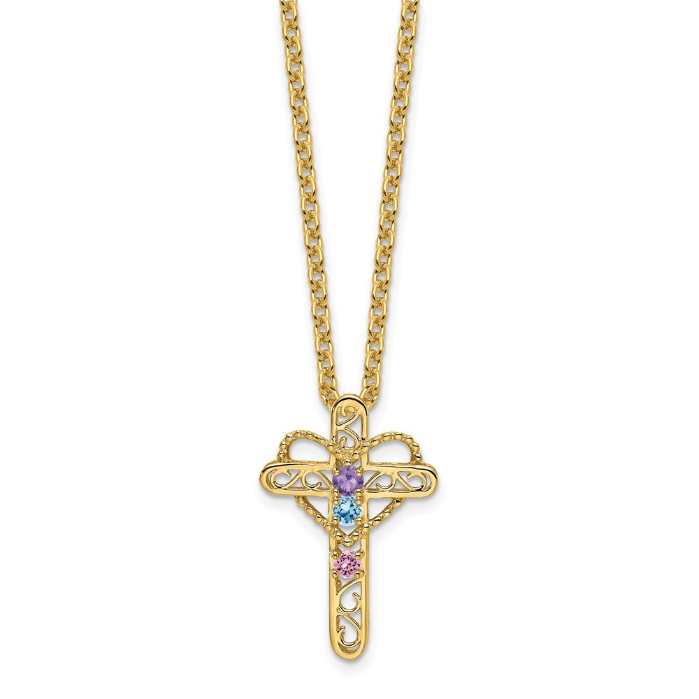 14k Genuine 3 Stone Mother's Cross Pendant