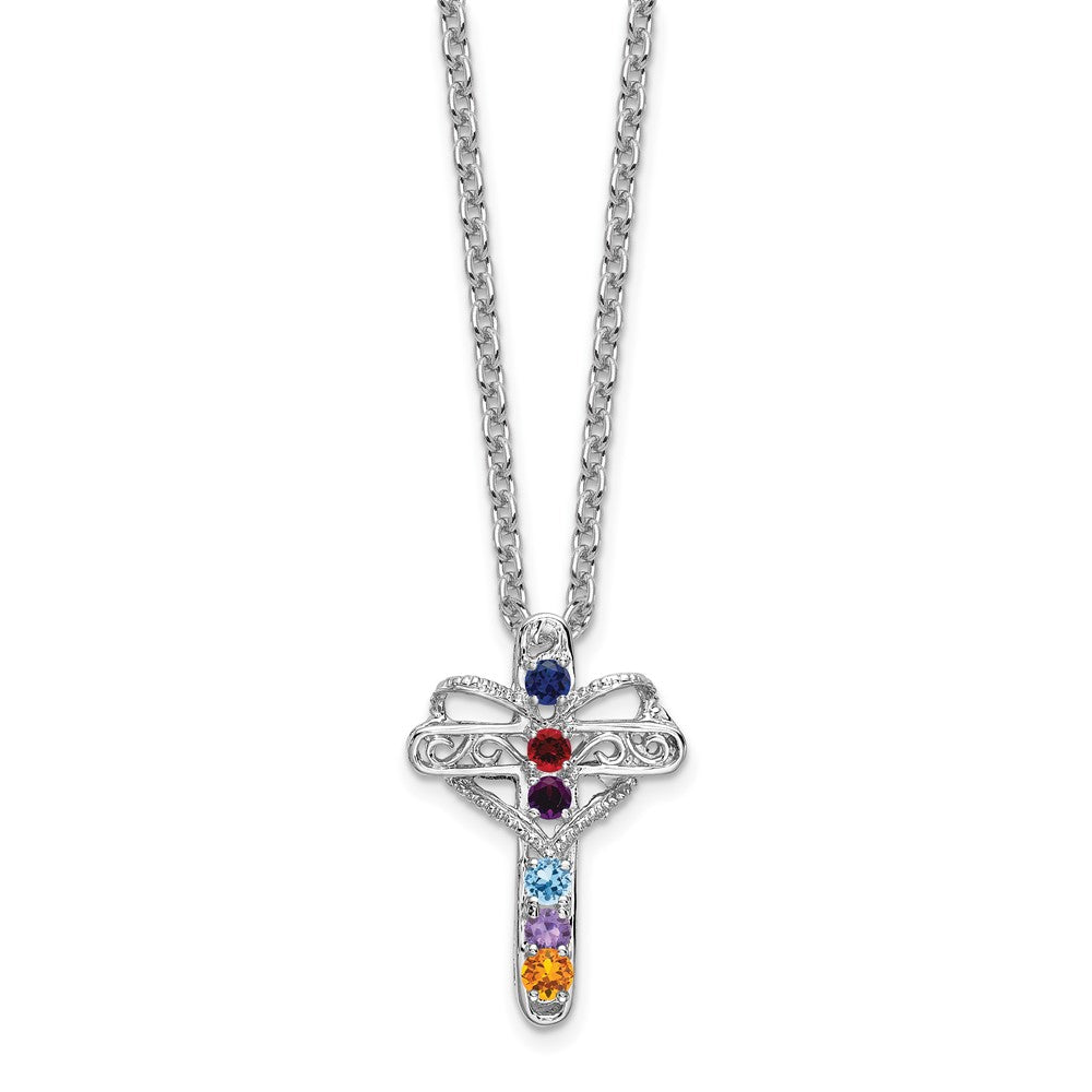 14k White Gold Synthetic Mother's Cross Pendant
