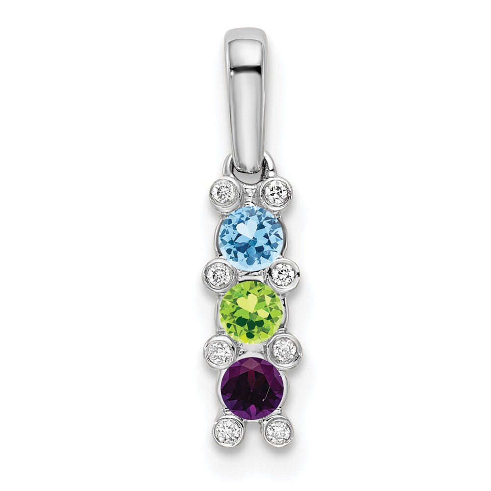 14K White Gold Family Jewelry Synthetic Stone & Diamond Set Pendant