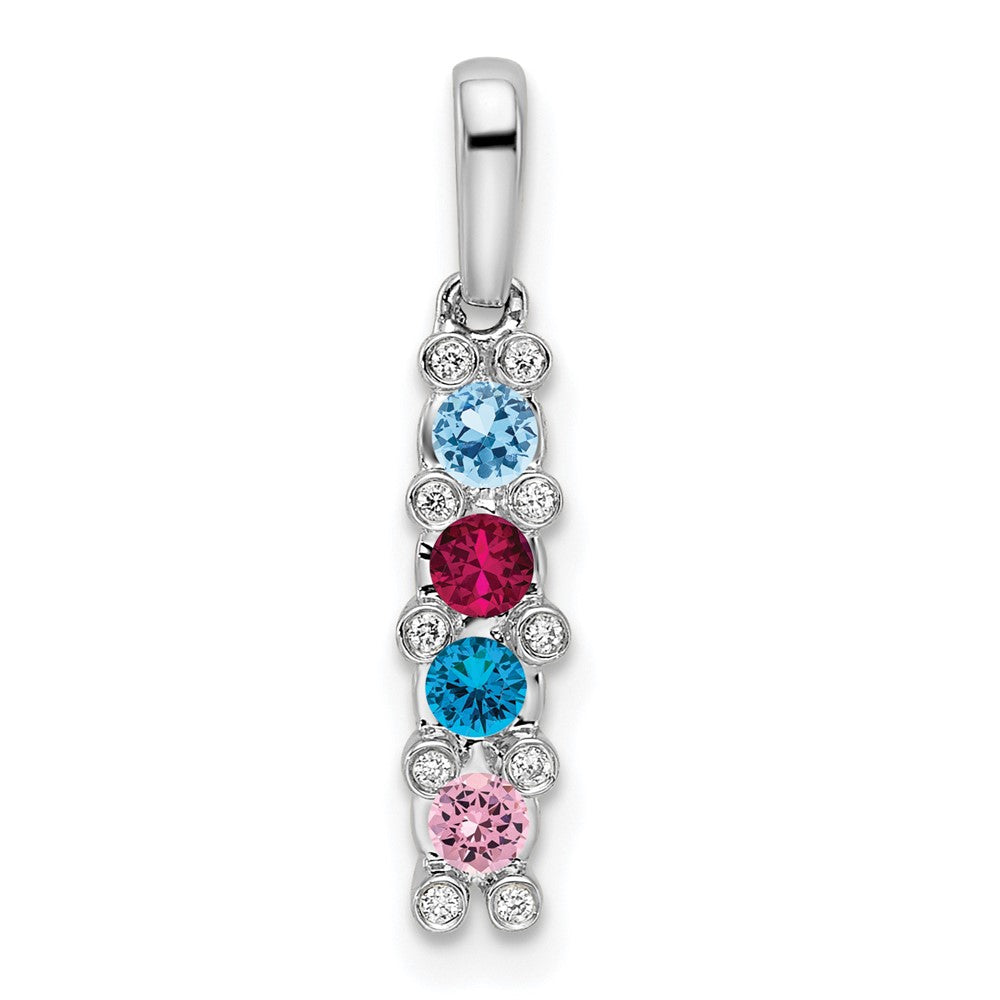 14K White Gold Family Jewelry Genuine Stone & Diamond Set Pendant
