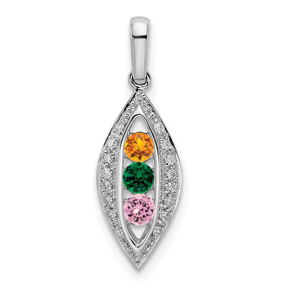 14KW Family Jewelry Synthetic Stone & Diamond Set Pendant