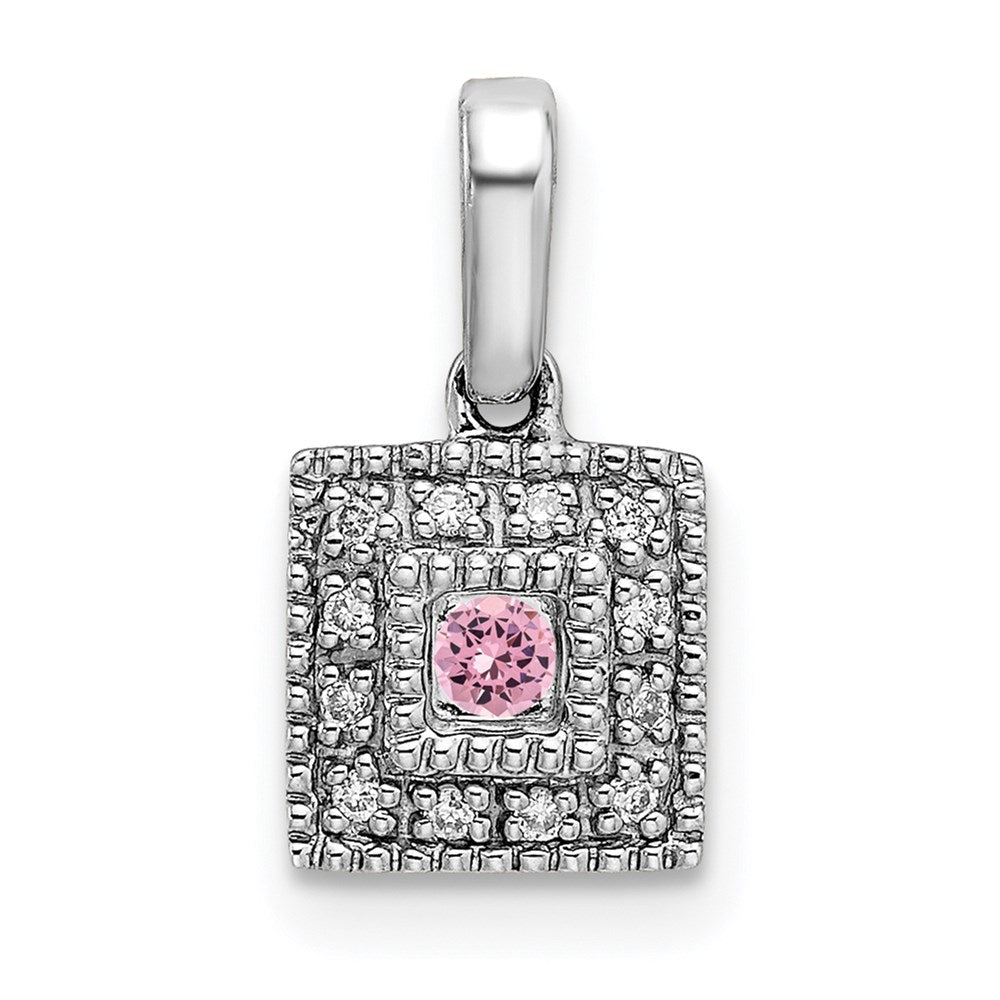 14K White Gold Family Jewelry Synthetic Stone & Diamond Set Pendant