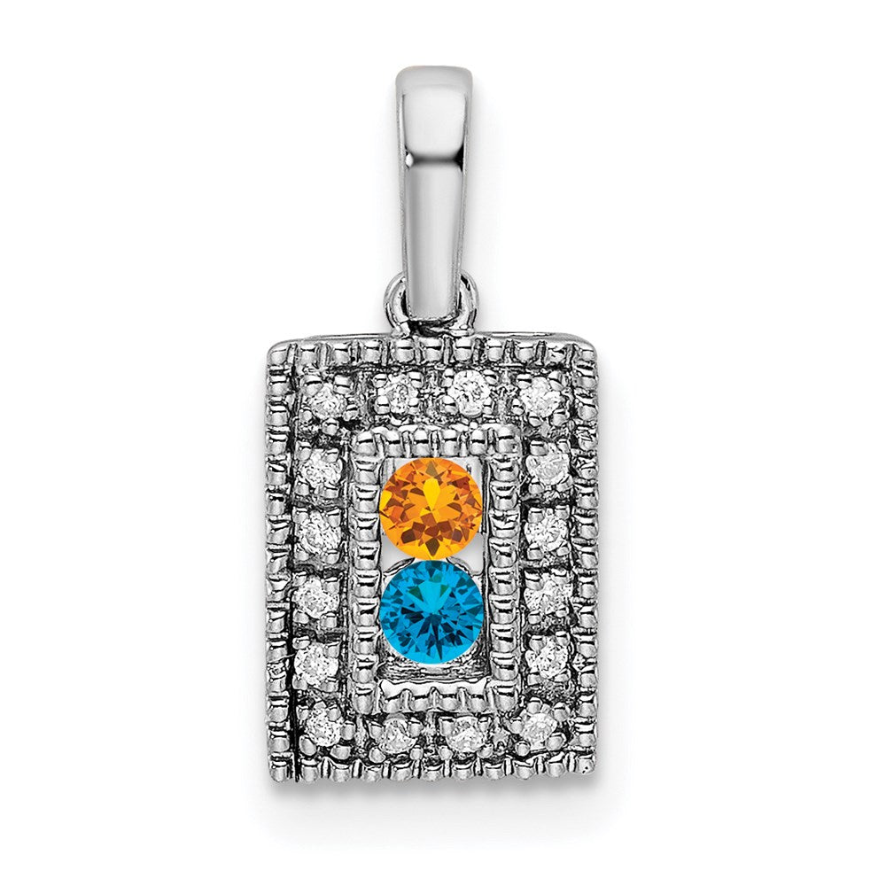 14K White Gold Family Jewelry Genuine Stone & Diamond Set Pendant