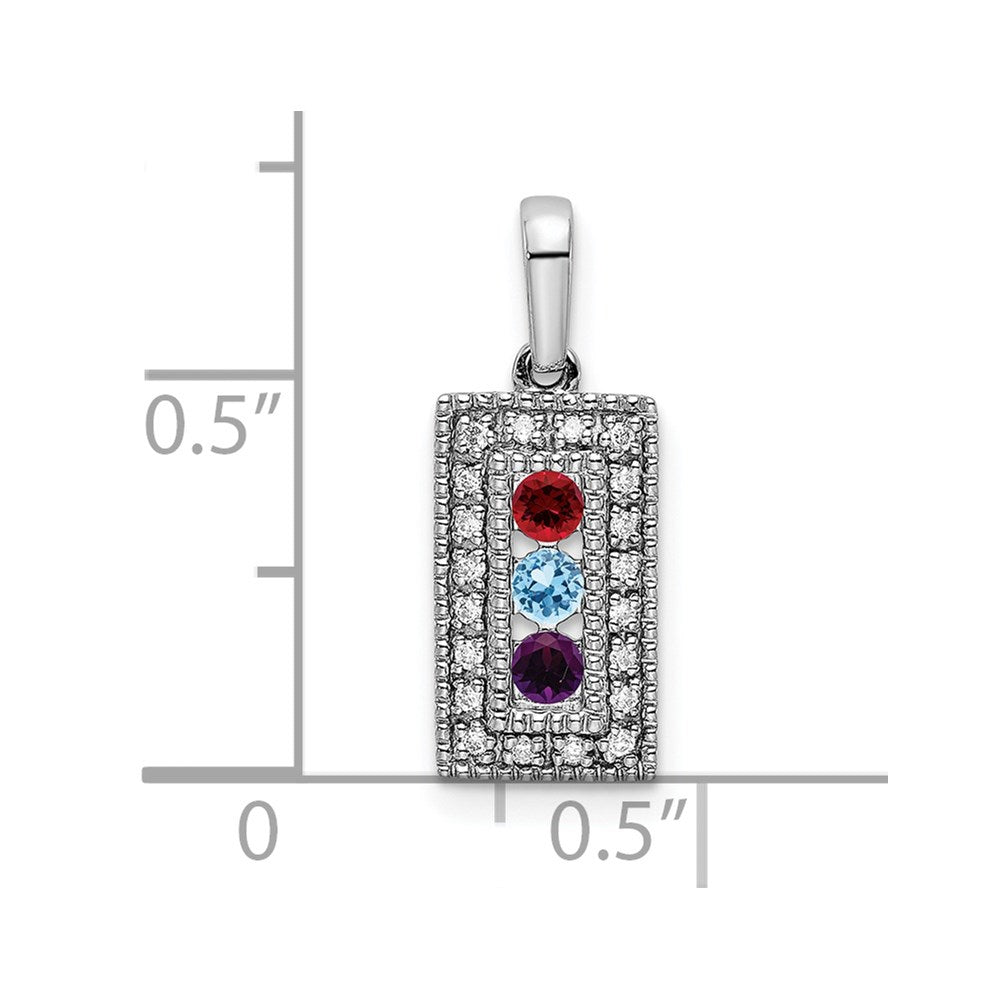 14K White Gold Family Jewelry Synthetic Stone & Diamond Set Pendant