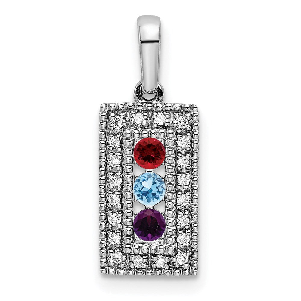 14K White Gold Family Jewelry Synthetic Stone & Diamond Set Pendant