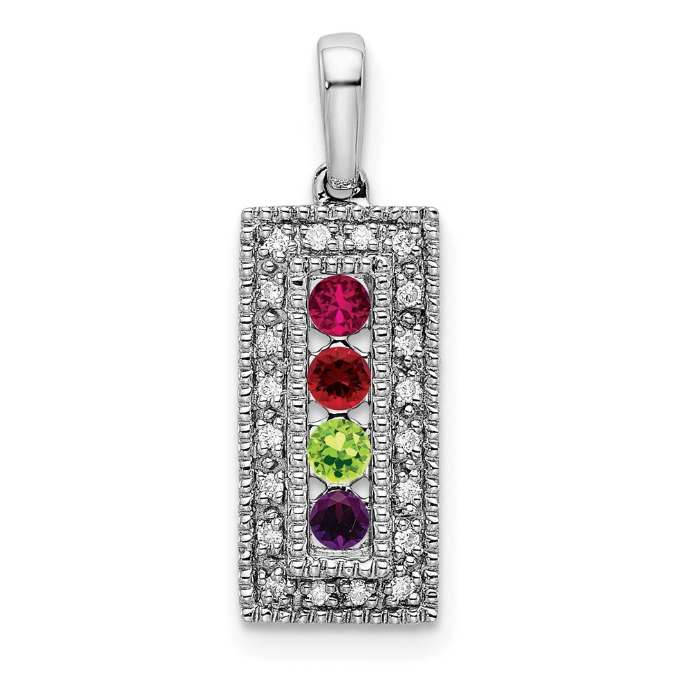 14K White Gold Family Jewelry Synthetic Stone & Diamond Set Pendant
