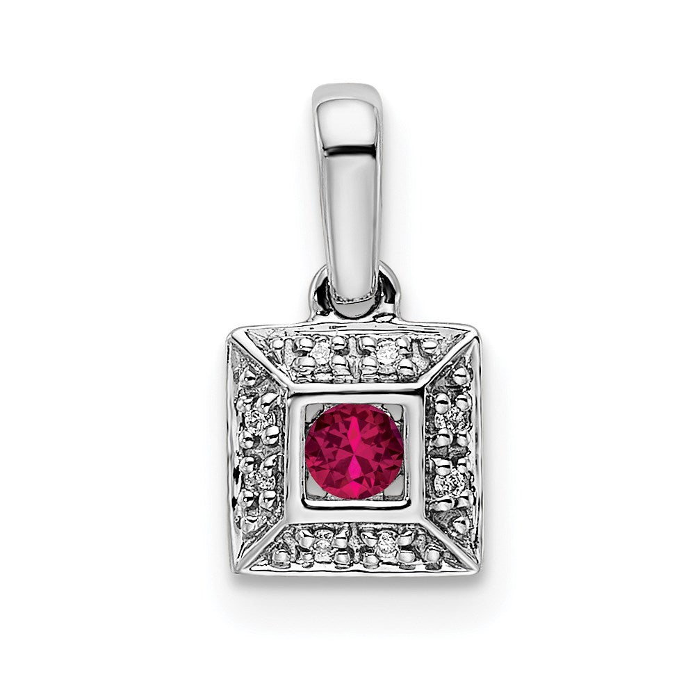 14K White Gold Family Jewelry Synthetic Stone & Diamond Set Pendant