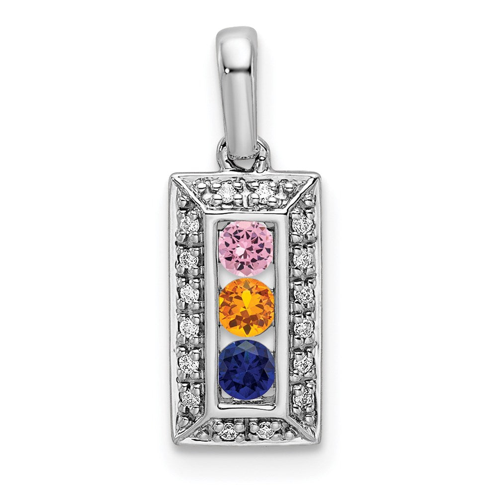 14K White Gold Family Jewelry Genuine Stone & Diamond Set Pendant