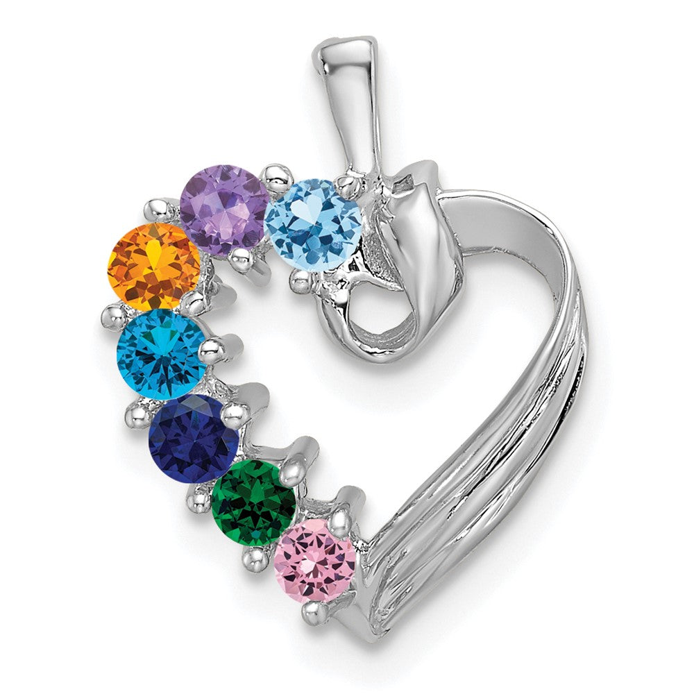 14k White Gold 7 Synthetic Stone Family Pendant