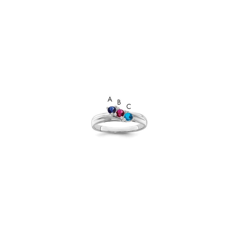Sterling Silver Rhodium-plated Synthetic 3 Stone Mother's Ring