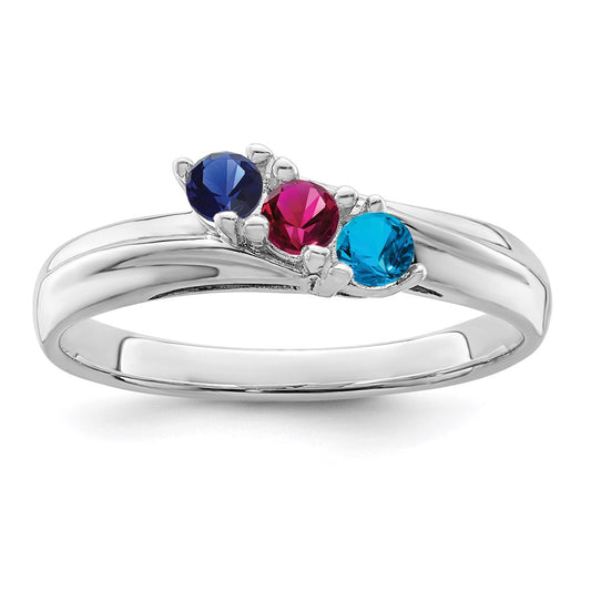 14k White Gold Genuine 3 Stone Mother's Ring