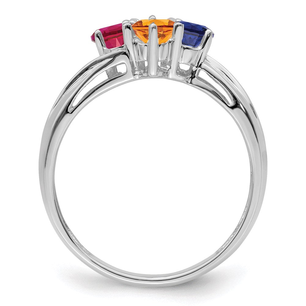 Sterling Silver Rhodium-plated Synthetic 4 Stone Mother's Ring