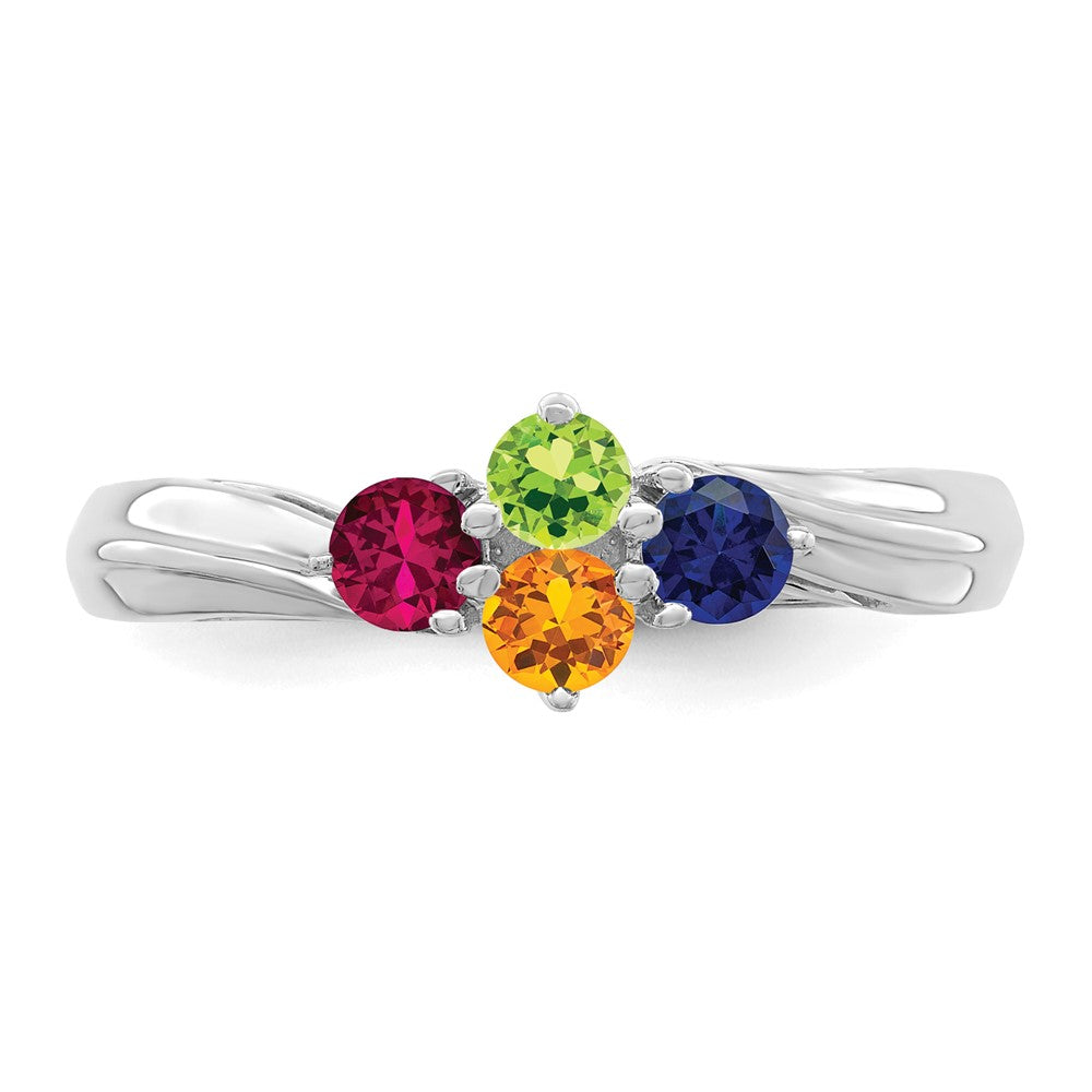 Sterling Silver Rhodium-plated Synthetic 4 Stone Mother's Ring