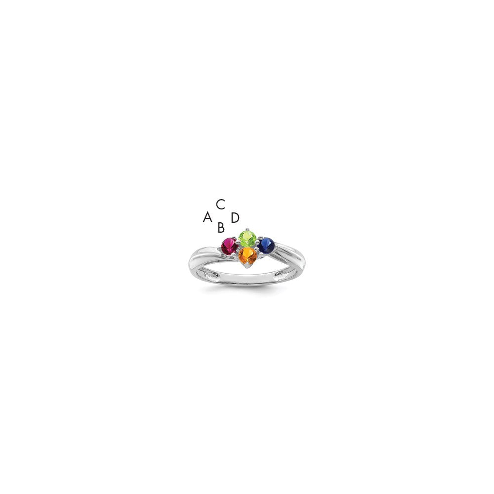Sterling Silver Rhodium-plated Synthetic 4 Stone Mother's Ring