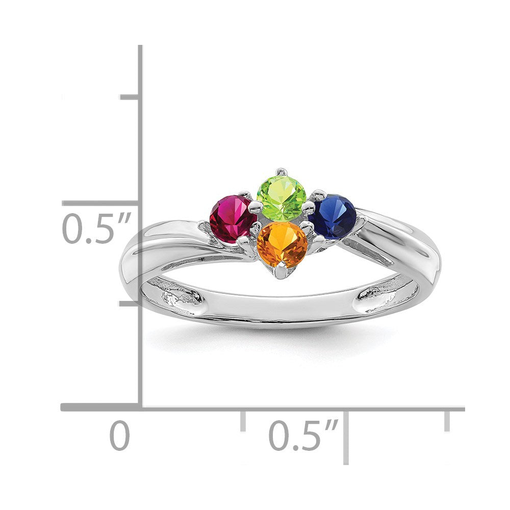 Sterling Silver Rhodium-plated Synthetic 4 Stone Mother's Ring