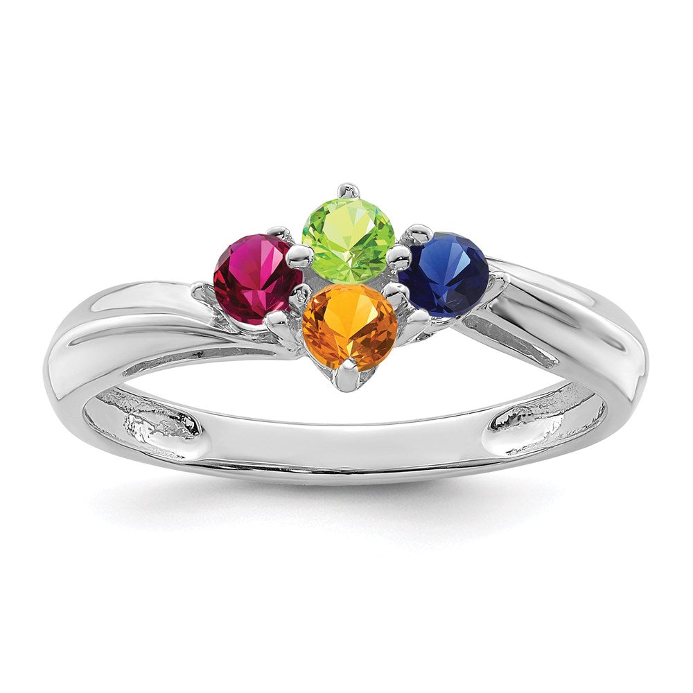 Sterling Silver Rhodium-plated Synthetic 4 Stone Mother's Ring