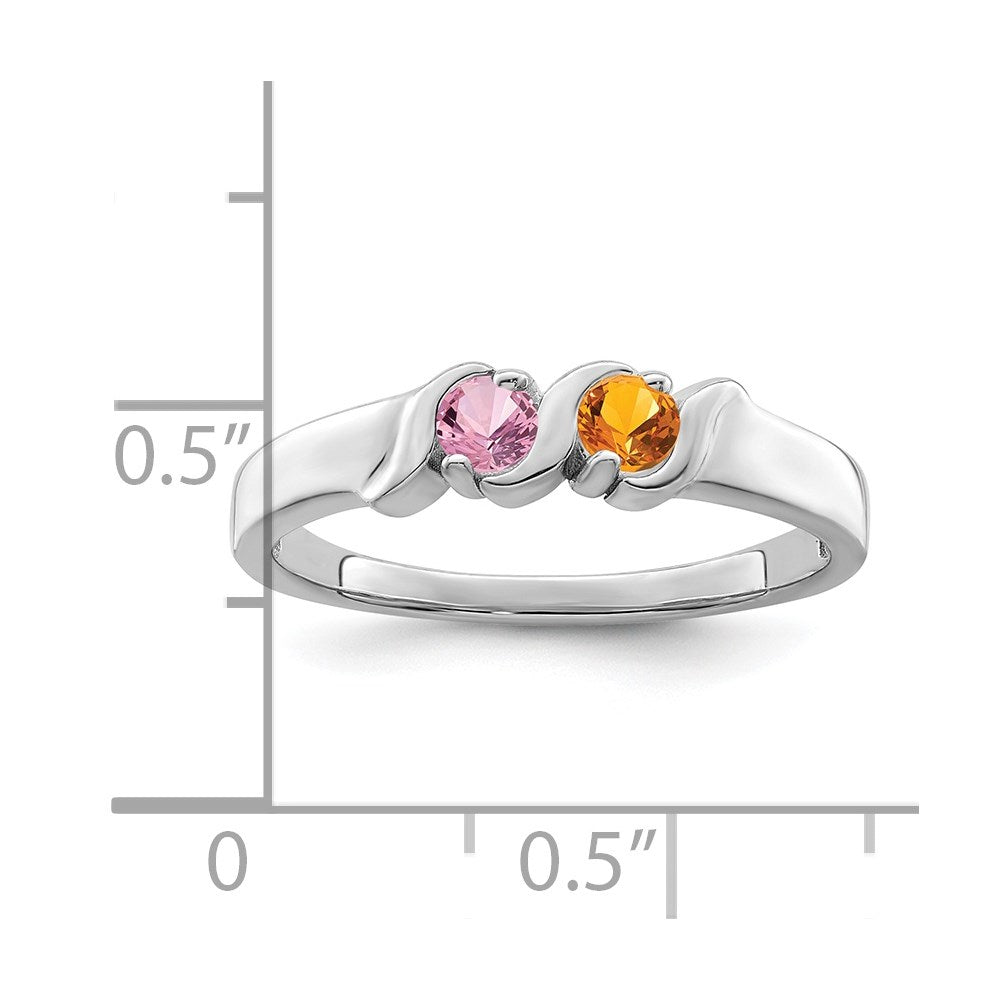 Sterling Silver Rhodium-plated Synthetic 2 Stone Mother's Ring