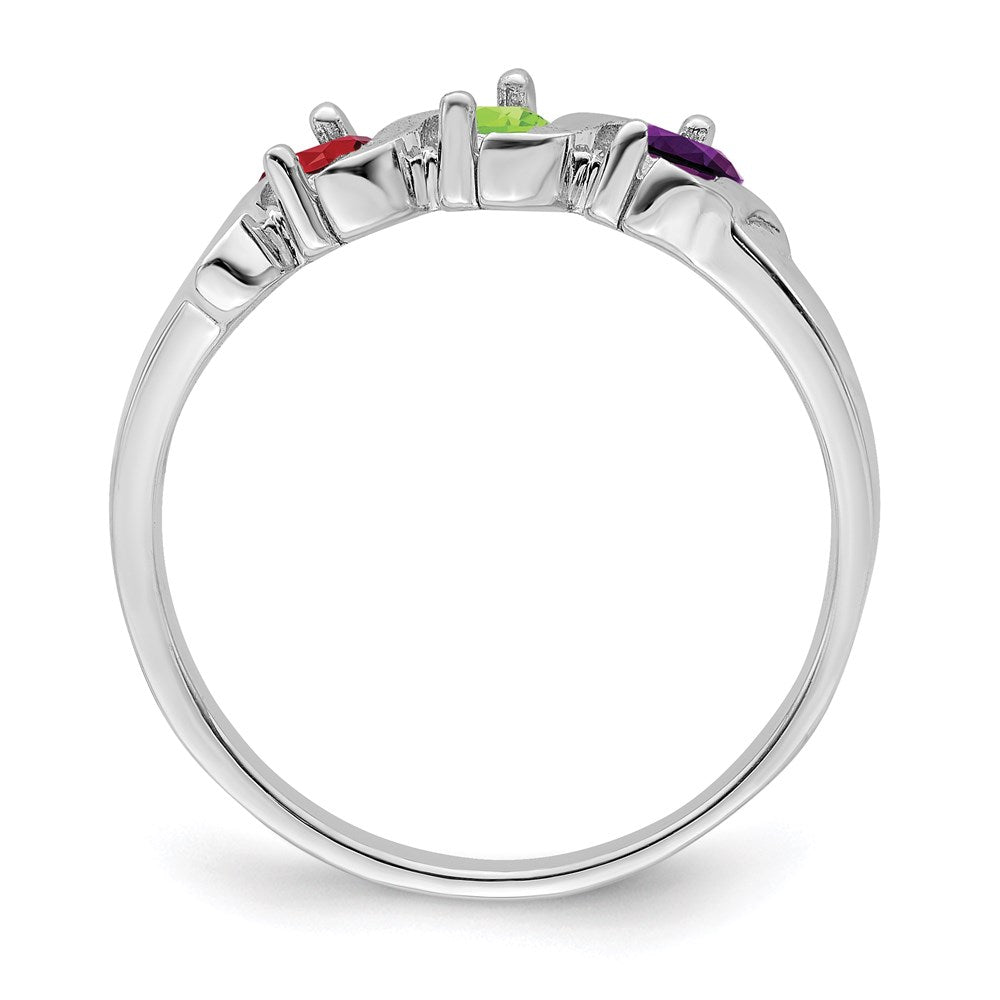 Sterling Silver Rhodium-plated Synthetic 3 Stone Mother's Ring