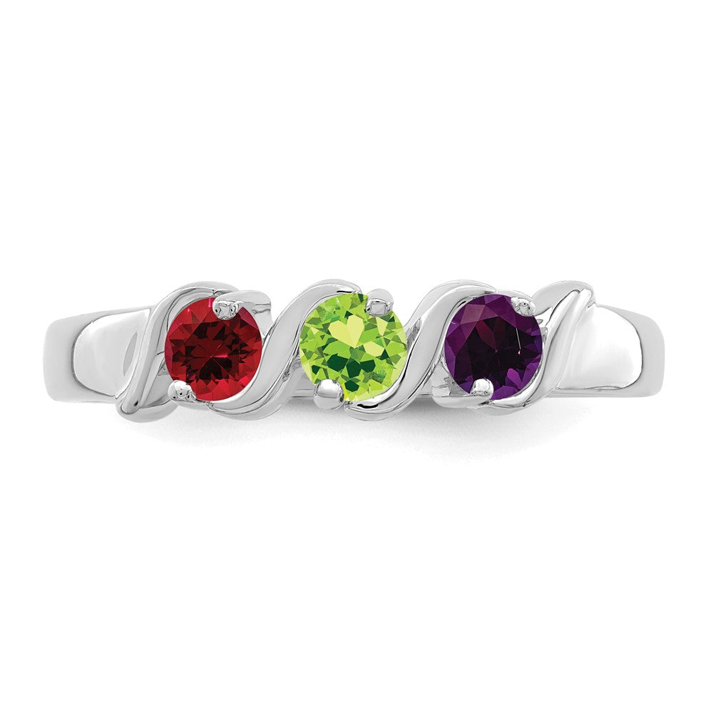 14k White Gold Genuine 3 Stone Mother's Ring