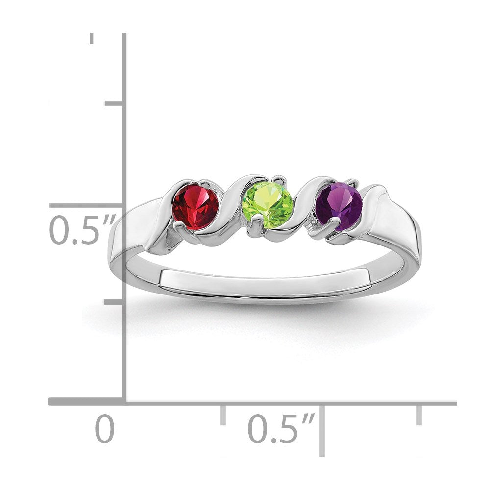 Sterling Silver Rhodium-plated Synthetic 3 Stone Mother's Ring