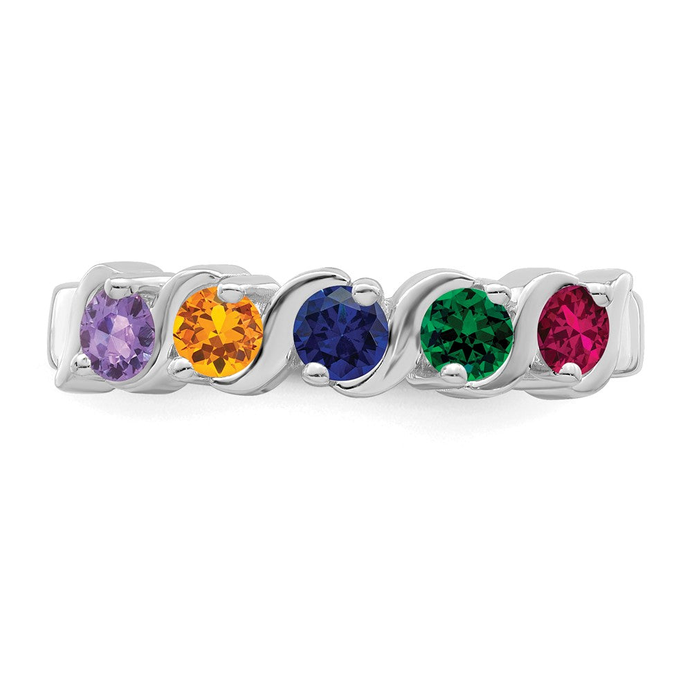 Sterling Silver Rhodium-plated Synthetic 5 Stone Mother's Ring