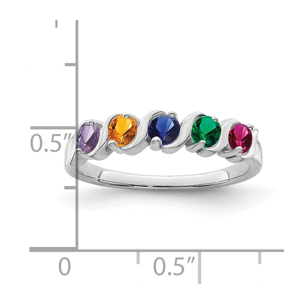 Sterling Silver Rhodium-plated Synthetic 5 Stone Mother's Ring