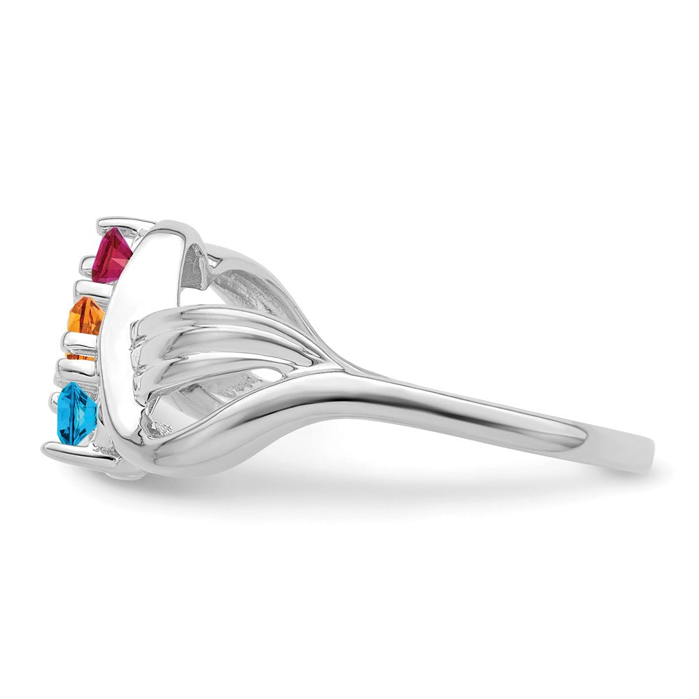 Sterling Silver Rhodium-plated Synthetic 3 Stone Mother's Ring