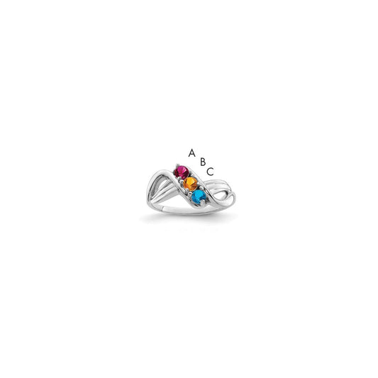 Sterling Silver Rhodium-plated Synthetic 3 Stone Mother's Ring