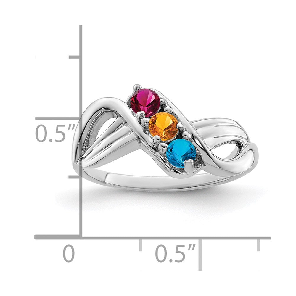 Sterling Silver Rhodium-plated Synthetic 3 Stone Mother's Ring