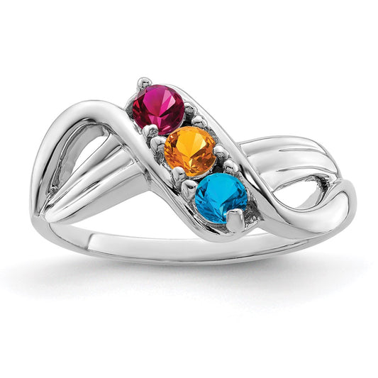 14k White Gold Genuine 3 Stone Mother's Ring