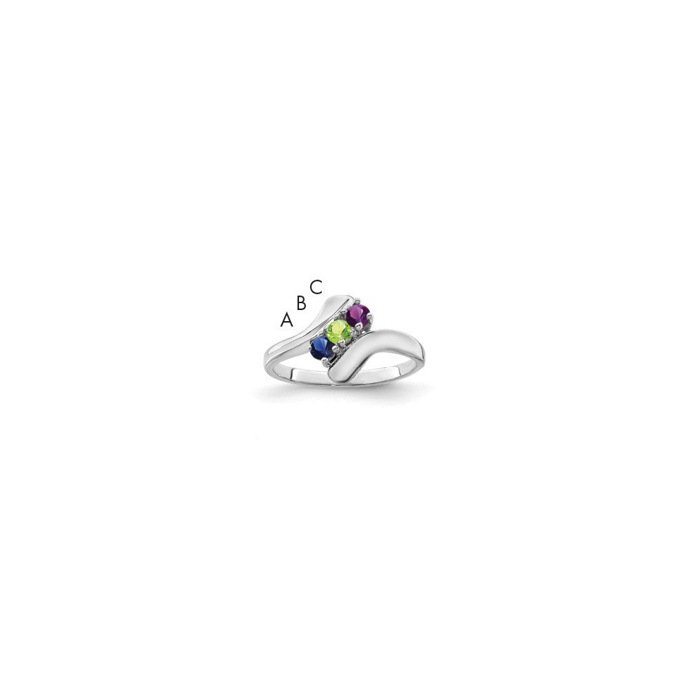Sterling Silver Rhodium-plated Synthetic 3 Stone Mother's Ring