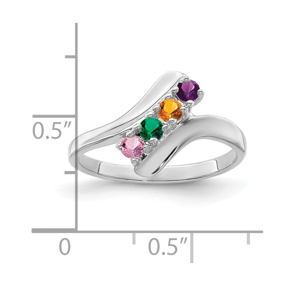 Sterling Silver Rhodium-plated Synthetic 4 Stone Mother's Ring