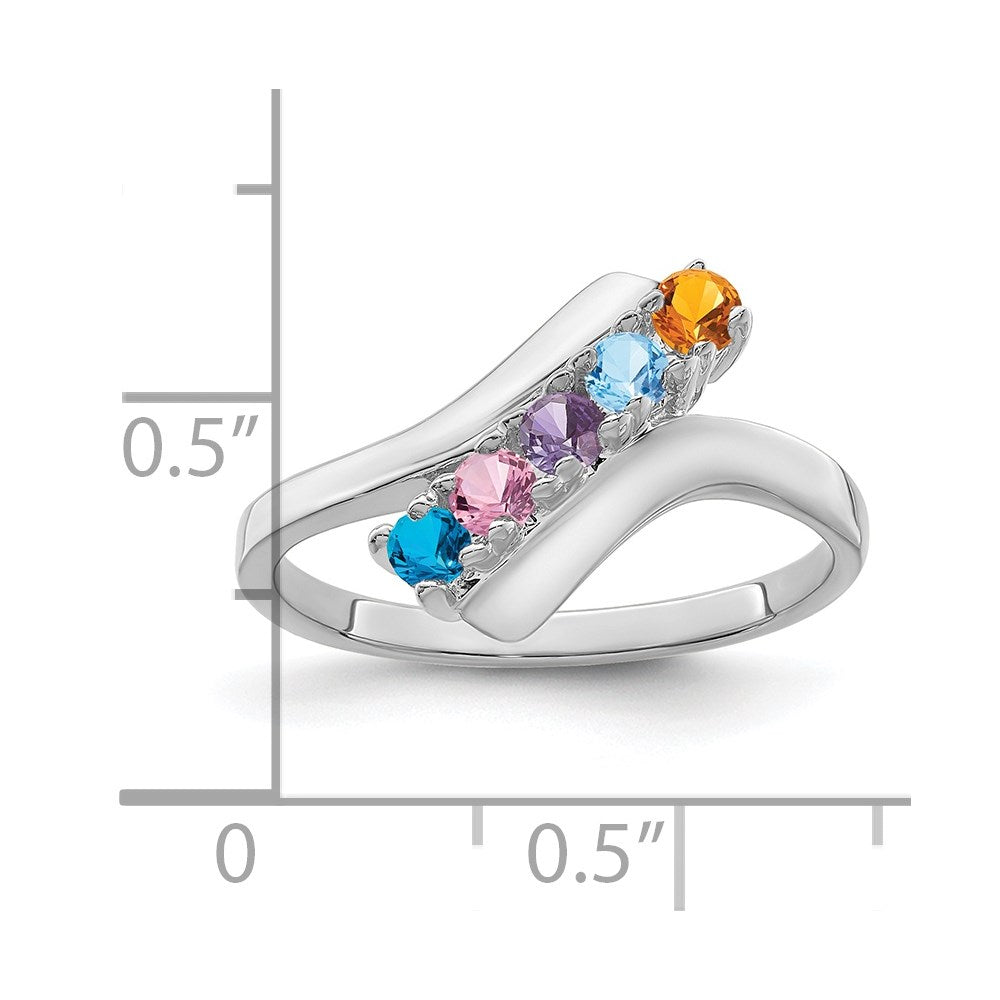 Sterling Silver Rhodium-plated Synthetic 5 Stone Mother's Ring