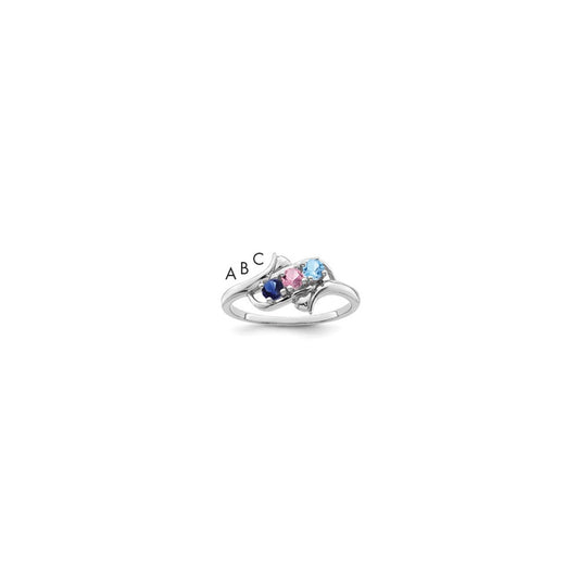 Sterling Silver Rhodium-plated Synthetic 3 Stone Mother's Ring