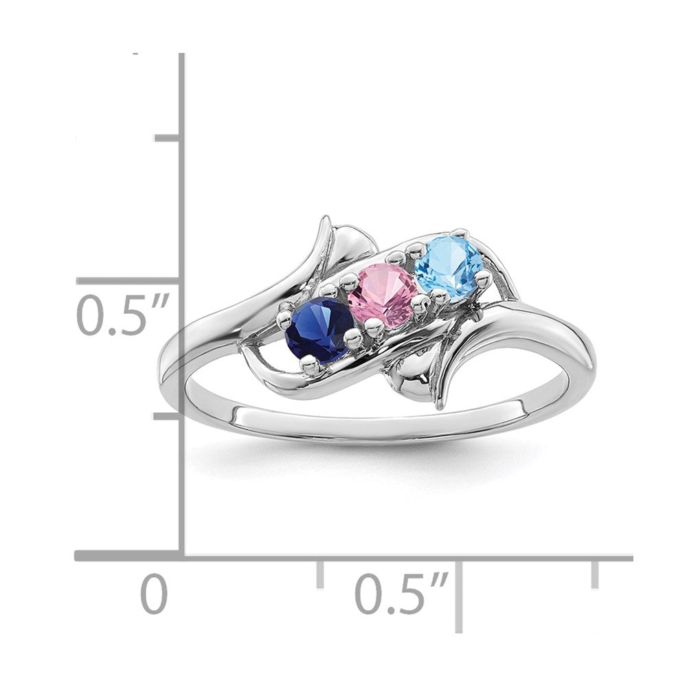 Sterling Silver Rhodium-plated Synthetic 3 Stone Mother's Ring
