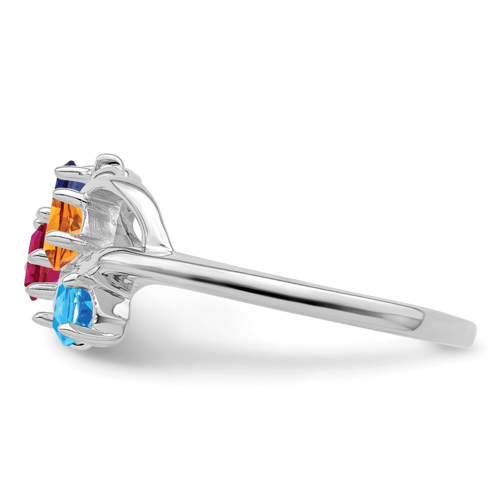 Sterling Silver Rhodium-plated Synthetic 4 Stone Mother's Ring