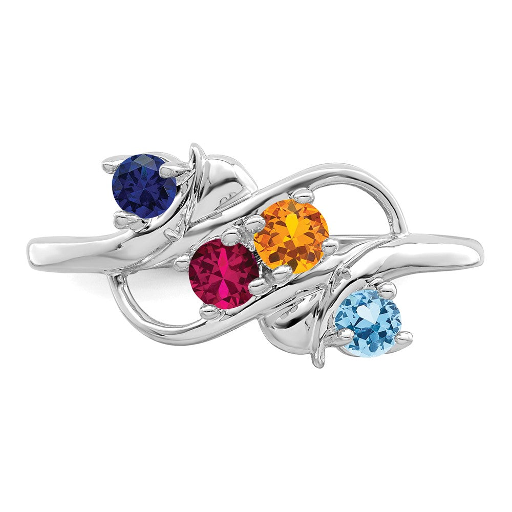 Sterling Silver Rhodium-plated Synthetic 4 Stone Mother's Ring