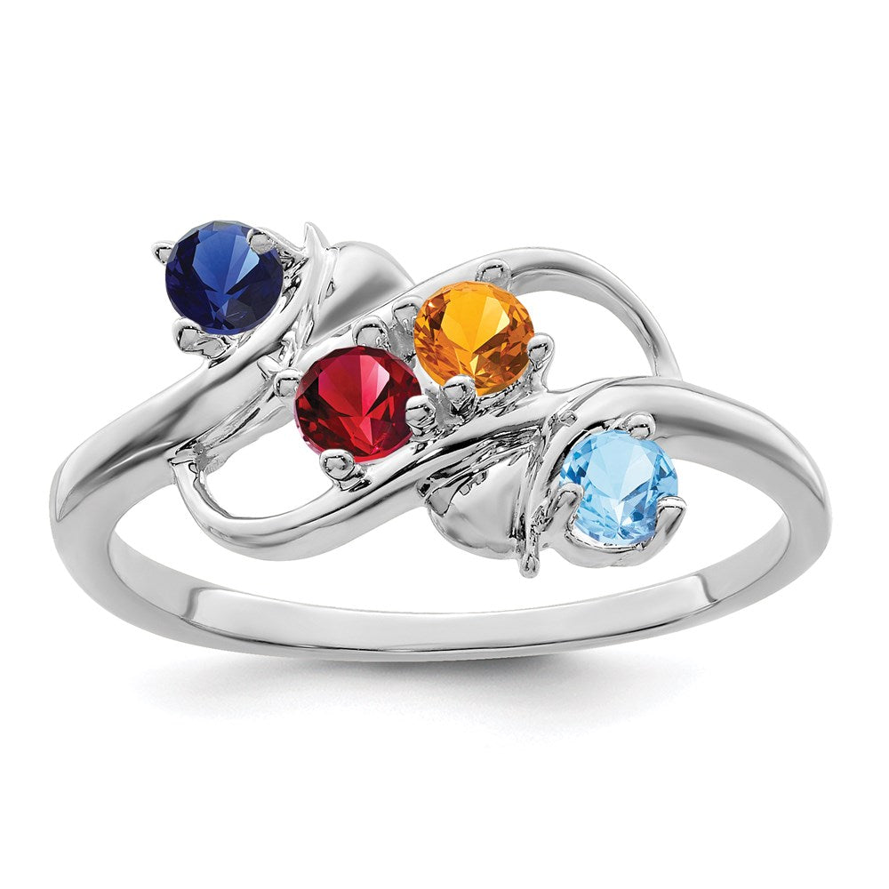 Sterling Silver Rhodium-plated Synthetic 4 Stone Mother's Ring