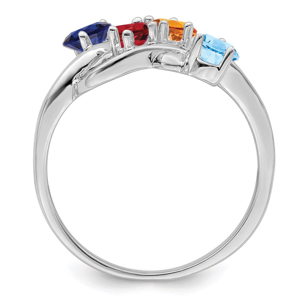 Sterling Silver Rhodium-plated Synthetic 4 Stone Mother's Ring