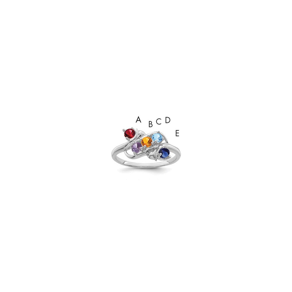 14k White Gold Genuine 5 Stone Mother's Ring