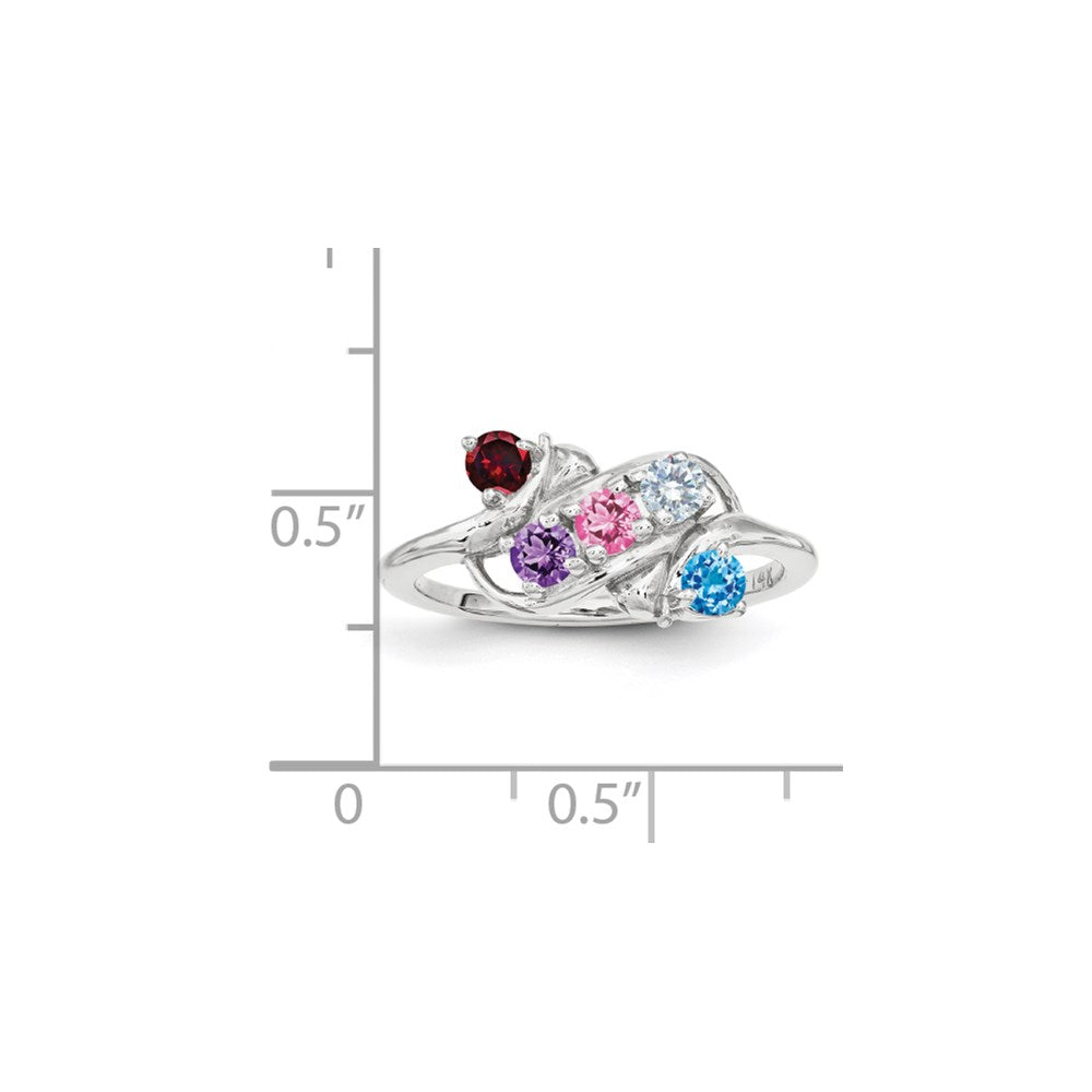 Sterling Silver Rhodium-plated Synthetic 5 Stone Mother's Ring