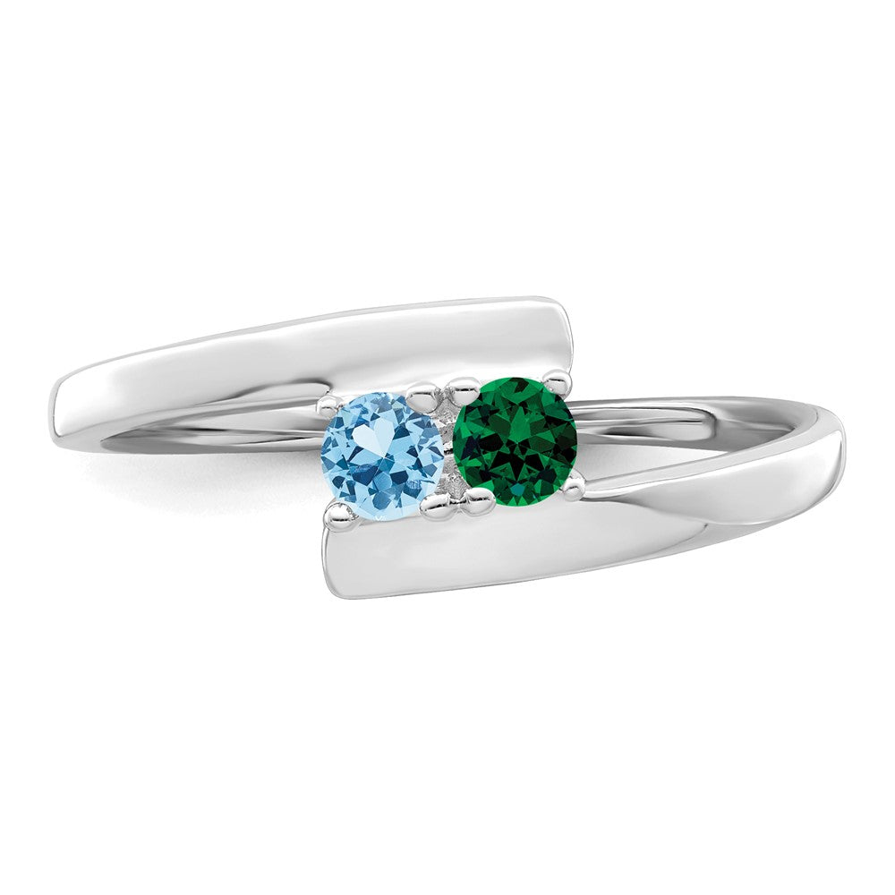 Sterling Silver Rhodium-plated Synthetic 2 Stone Mother's Ring