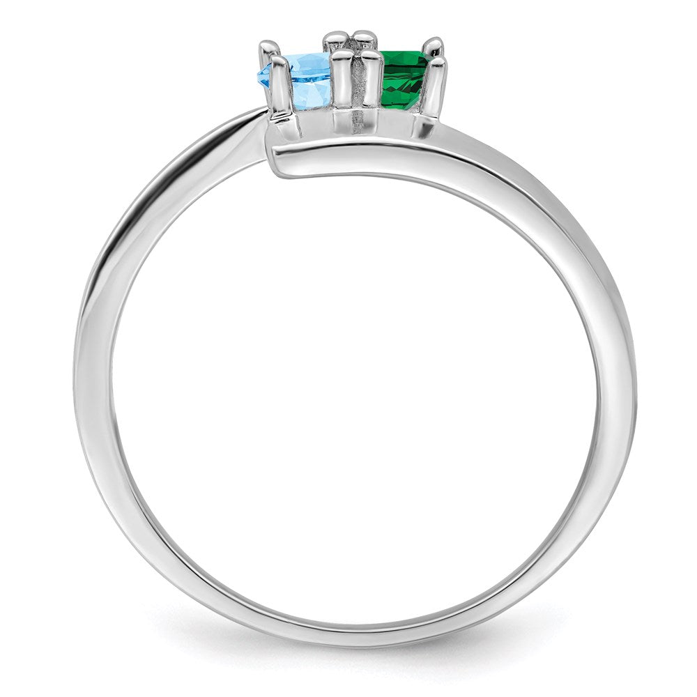 Sterling Silver Rhodium-plated Synthetic 2 Stone Mother's Ring